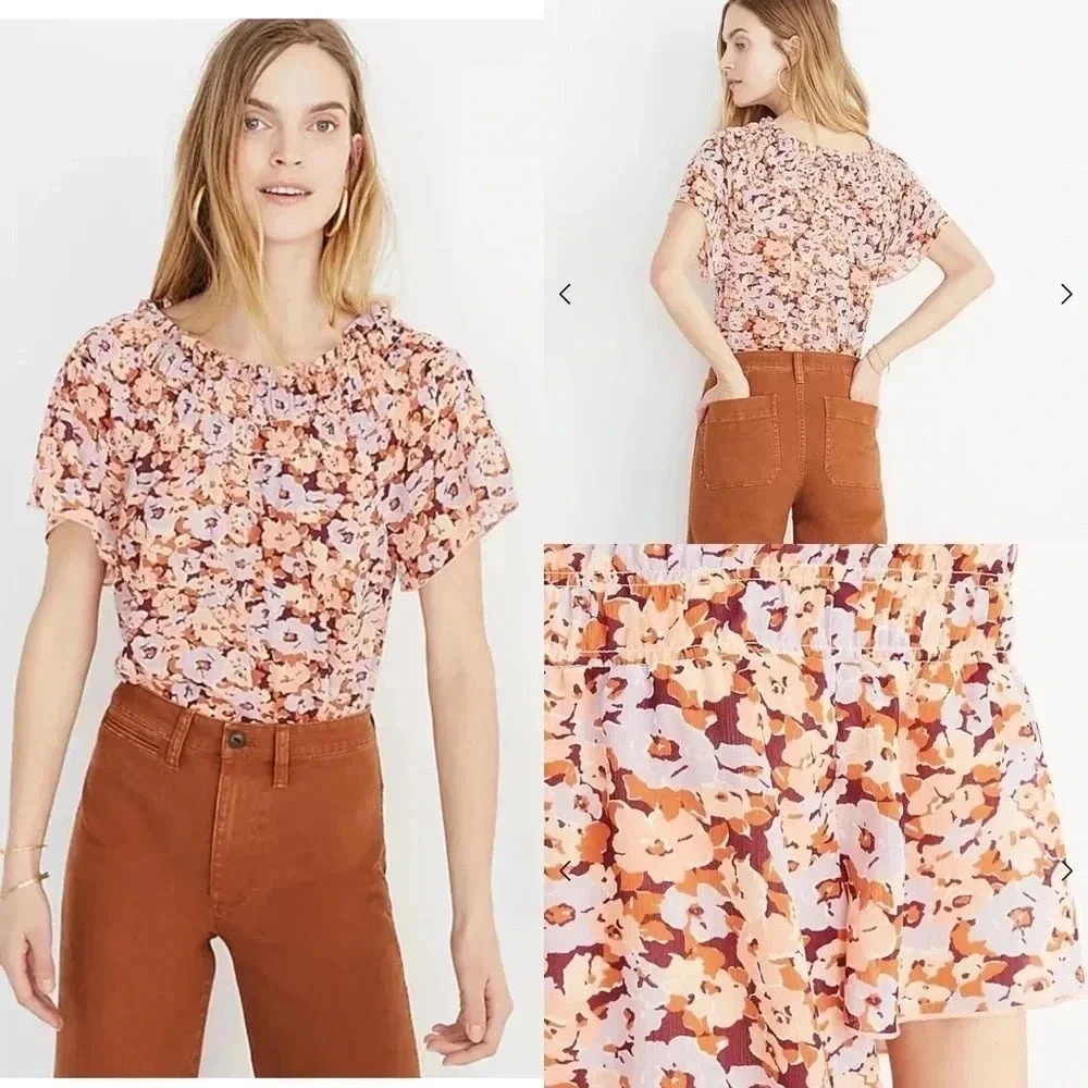 Madewell Smocked Mockneck Top in Floral Breeze Size XS